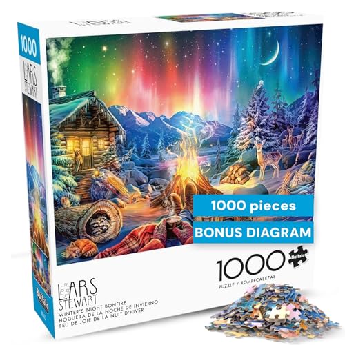 Buffalo Games - Lars Stewart - Winter's Night Bonfire - 1000 Piece Jigsaw Puzzle - Colorful, Holiday Puzzles for Adults – Precision-Cut Pieces, Seasonal Artwork, and Hours of Relaxing Fun