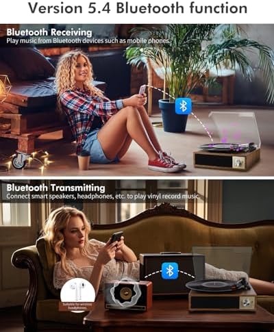 Bild 2 - Plattenspieler, VOKSUN Bluetooth Vinyl Plattenspieler mit eingebautem Stereo-Lautsprecher Riemenantrieb Vintage Phonograph Plattenspieler Vinyl Player 3-Gang-Plattenspieler mit digitalem Encoder, USB