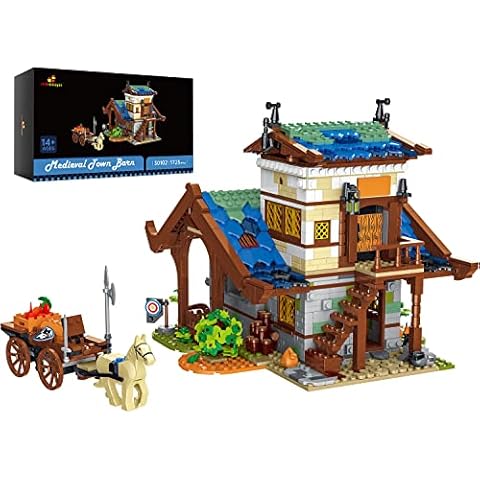 JMBricklayer Medieval Town Barn Building Block Kit, MOC Creative Street View House Model Kit Castle Building Toy, Home Office or Room Display Decor, Toy Gifts for Teens Adults Collectors(1725 Pieces) Cover