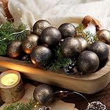 VioraWhite 12 Pcs Christmas Vintage Rusty Textured Balls Ornaments 2.36'' Neutral Earth Tone Copper Rustic Plastic Shatterproof Hanging Ball Ornaments for Xmas Tree Table Home Decor