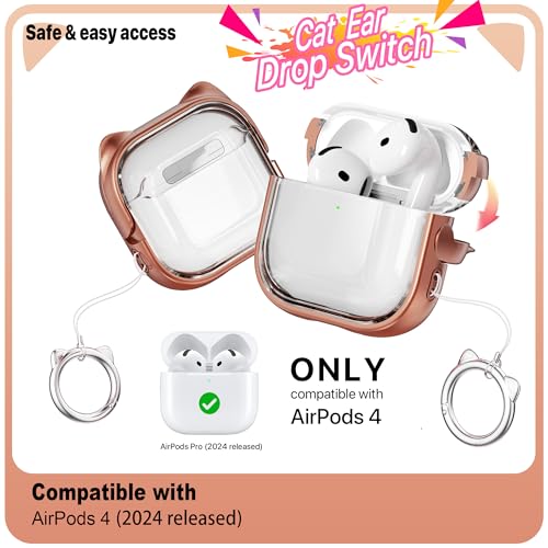 Coque AirPods 4 avec support téléphone étui transparent et or rose