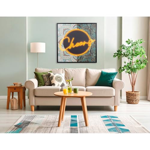 GILDE LED Bild Cheers - Leinwand - quadratisch - Höhe 83cm x Breite 83cm - blau orange schwarz - Schriftzug Design
