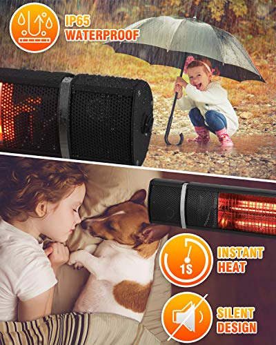Sunday Living Electric Patio Heater, 1500W Outdoor Heater with 3 Power Settings,Overheat Protection, Infrared Heater with Remote Control, Super Quiet Wall Mounted Space Heater, In/Outdoor, TW15R
