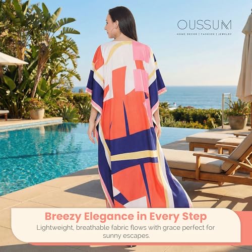 Image of Oussum Women Plus Size Kaftan Kimono Loose Maxi summer dresses for women Beach 3 /4 Sleeve Casual lounge dress Boho