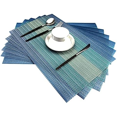Placemats for Dining Table,Set of 4 Heat-Resistant Washable Placemats Stain Resistant PVC Table Mats Woven Vinyl Meal Mat Cover