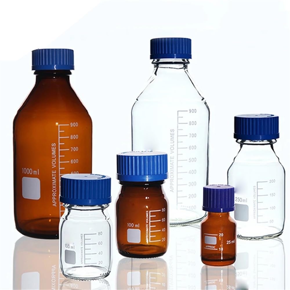 Laborausstattung und -bedarf 25 ml bis 1000 Laborflasche, transparent/braun, mit Schraubverschluss, versiegelte Flasche, Glas-Laborflasche