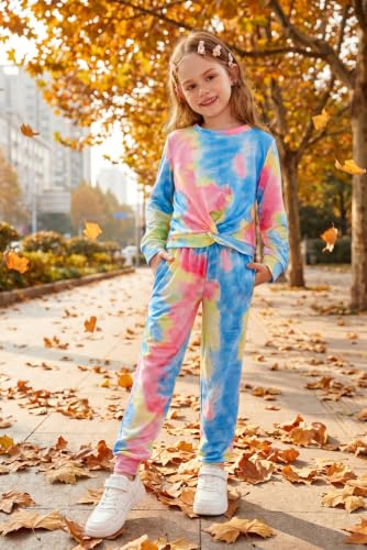 Image of Arshiner Girls 2 Piece Outfits Fashion Twist Front Tracksuit Long Sleeve Pullover Sweatshirt Sweatpants Jogger set Sweatsuit