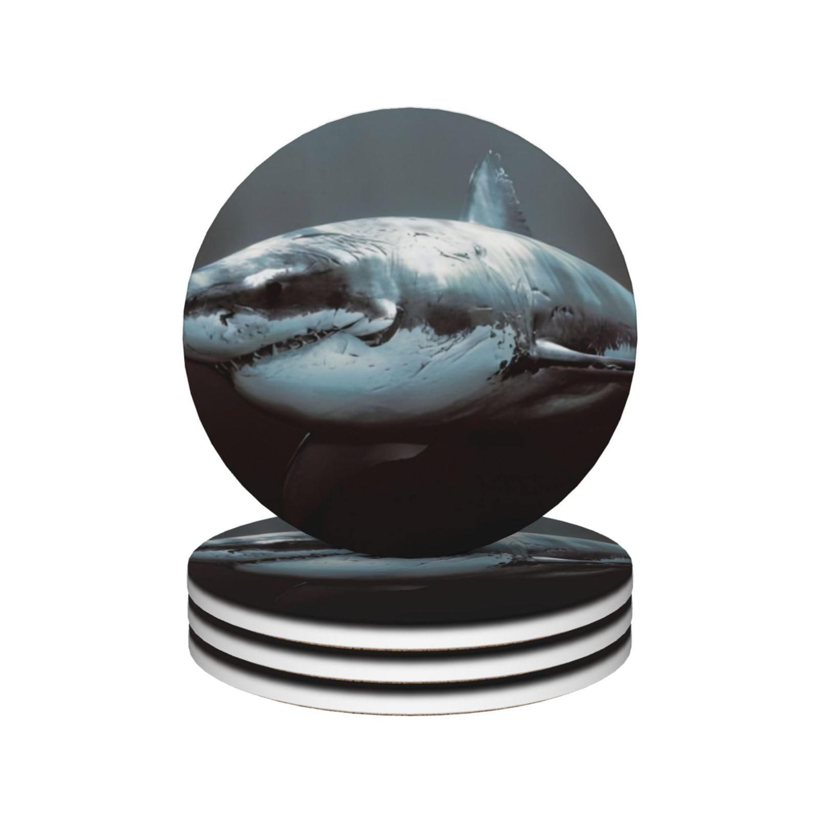 Sous-verres ronds en céramique requin blanc lot de 4 pour apéro
