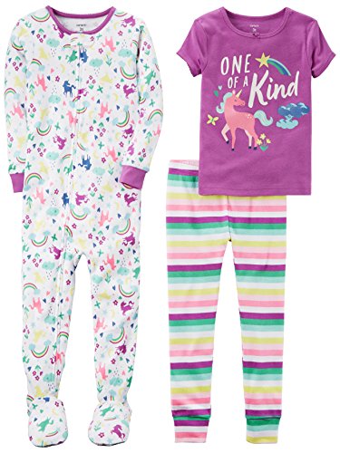 Carter's Little Girls 3-Piece Cotton Pajama Set, Unicorn, 3T