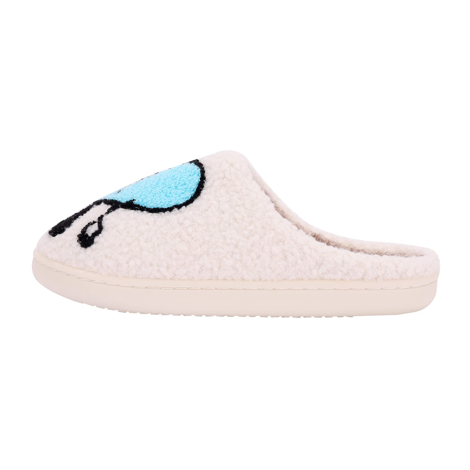 Retro Lightning Bolt Smile Face Soft Plush Comfy Warm Fuzzy Womens Cozy House Slippers