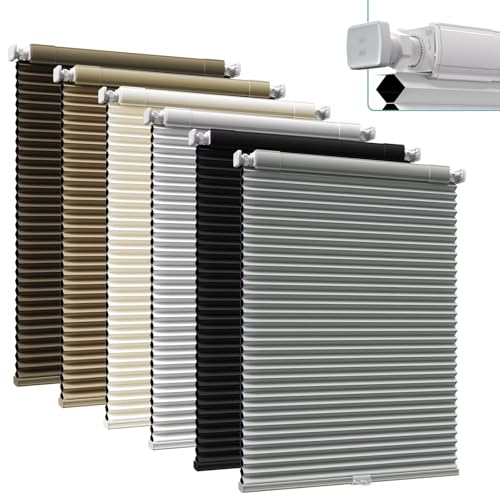 MYshade Custom Drill Free Blinds, No Drill No Tools Cellular Window Shades, Cordless Blackout Blinds for Indoor Windows, Easy to Install Honeycomb Shades & Blinds, Grey