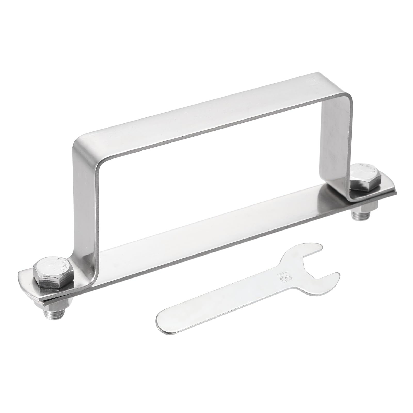 sourcing map U Shape Square Tube Clamp, 100x50mm U Shaped Bracket 304 Stainless Steel Square Strap Clamp with Bolt Plate Nuts and Wrench for Pipes Door Closed Bar Holder Railings