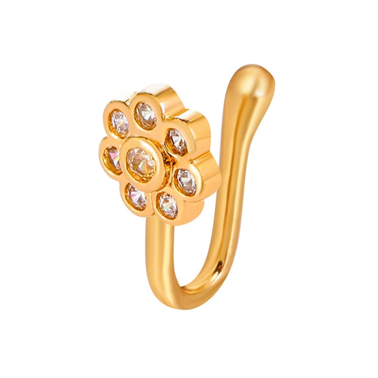 Crystal Flower Nose Ring Gold Fake Septum Nose Rings Cz Flower Nose Cuff Tiny Floral Nose Rings Studs U Shaped Clip on Nose Stud Jewelry for Women and Girls