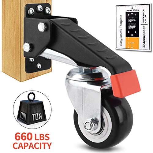 SPACEKEEPER Workbench Casters kit 660 Lbs - 4 Heavy Duty Retractable Caster Wheels