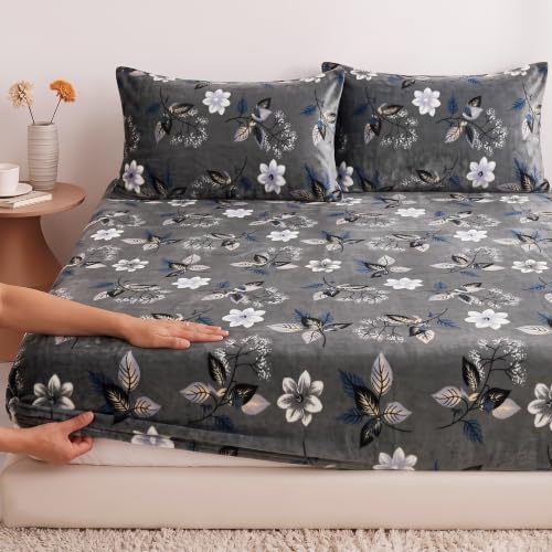 Image of HOMEKART 280 GSM Warm Fitted Bedsheet for Double Bed, Soft Winter Mattress Sheet, Cozy Stretchable Fitted Bed Cover with Elastic, Comfortable & Durable Bedding, Deep Brown, Double (78 x 72 + 8)