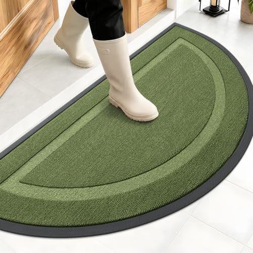 Image of OLANLY Half Circle Door Mat Indoor Outdoor Entrance Welcome, Waterproof All-Season, All-Weather Doormat, Sturdy Natural Rubber, Low Profile, Easy Clean Patio Porch Entryway Mat, 47x23, Classic Green