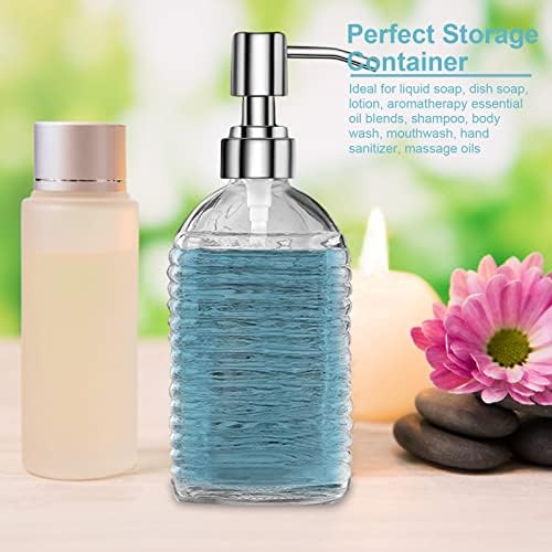 15 Oz Clear Glass Soap Dispenser, Refillable Glass Hand Soap Dispenser Dish Soap Dispenser with Pump, Lotion Liquid Soap Dispenser for Kitchen Sink, Bathroom (2 Packs)