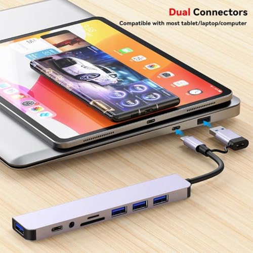 Image of 8-in-1 USB C Hub Multiport Adapter - Type-C Docking Station with 4K HDMI, VGA, Ethernet, 3 USB 3.0 Ports, SDCard Reader, PD Charging - Compatible with MacBook, Dell, HP,Type C Laptops