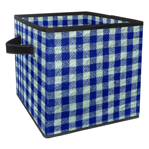Boîte de rangement pliable cube bleu en tissu à poignées pour placard