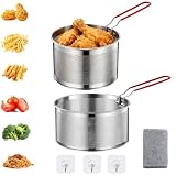 2er-Set Edelstahl Frittierkorb (18+20cm) mit abnehmbarem Griff