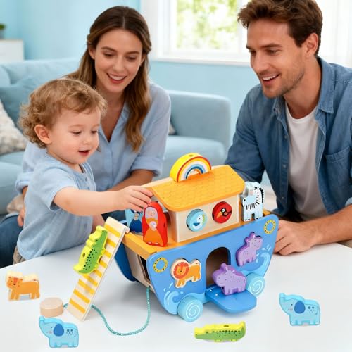 Tooysea Wooden Noah's Ark Toy with Animal Shape Sorter,Baptism Gifts for 1 2 3 4 Years Old,Montessori Toys for Toddlers,Baptism Gifts for Boys and Girls,24 Months Babies - Image 5