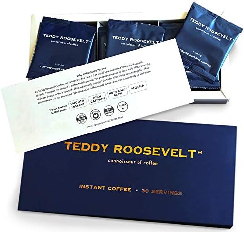 Teddy Roosevelt Coffee Fresh Medium Roast Luxury Instant Coffee | 75g | 2.70z | Single Serve Packets | 30 Servings