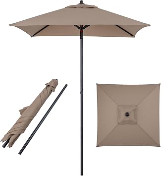 Tangkula 5 FT Patio Umbrella, Outdoor Table Market Umbrella with Quick-Release Button, 4 Sturdy Ribs, Fade Resistant & Waterproof Canopy, Sun-protective, for Garden, Poolside, Backyard Tan