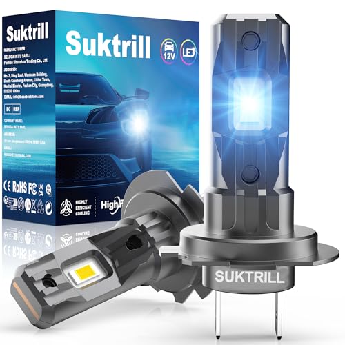 Suktrill Ampoule H7 LED,pour feux de route ou croisement,20000LM 6000K 12V,ultra compacte à montage direct, 250%, Paquete de 2.Incompatible con el CAN bus.