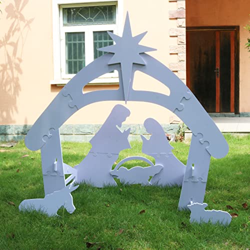 Mksy 4Ft Outdoor Nativity Set, Weatherproof Nativity Scene Holy Family Nativity Set Christmas Outside Decorations For Yard Lawn Church (White) #TOP3
