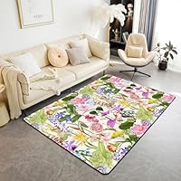 Tapis Fleur Rétro Années 70 - Motif Boho Marguerite 200x300 Cm - Antidérapant, Lavable, Poil Ras