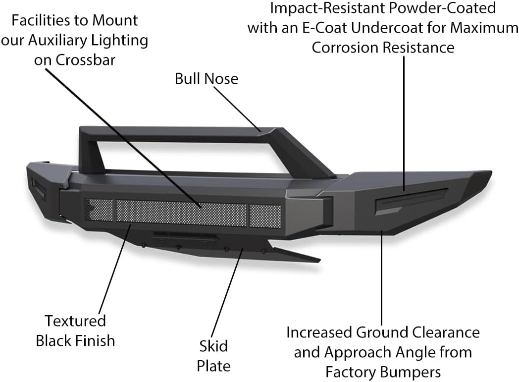 Black Horse Armour II Heavy Duty Modular Front Bumper Modular Matte Black Compatible with 2019-2024 Ram 1500 (Excl. Rebel & TRX Trim, 19-23 Ram 1500 Classic and 20-22 Ram 1500 Diesel Models)-AFB-RA20