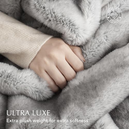 Image of EVERGRACEHOME Ultra Soft Luxury Fluffy Mink Faux Fur Throw Blanket, Thick Warm Fall Winter Blankets for Bed, Couch, Cozy Plush Reversible Blanket for Chair, Sofa (Ombre Silver Onyx, 60 inchx80 inch)