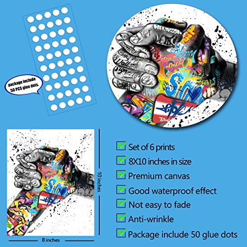 Graffiti Wall Art Fashion Prints Wall Decor Set Of 6 Canvas Modern Posters Inspirational Colorful Graffiti Art Photos Pictures Earplugs,Perfume,Game Handle,Cooperation Gesture,Hamburger,Coke For Home Office Livingroom Bar (8"X10" Unframed) #TOP1