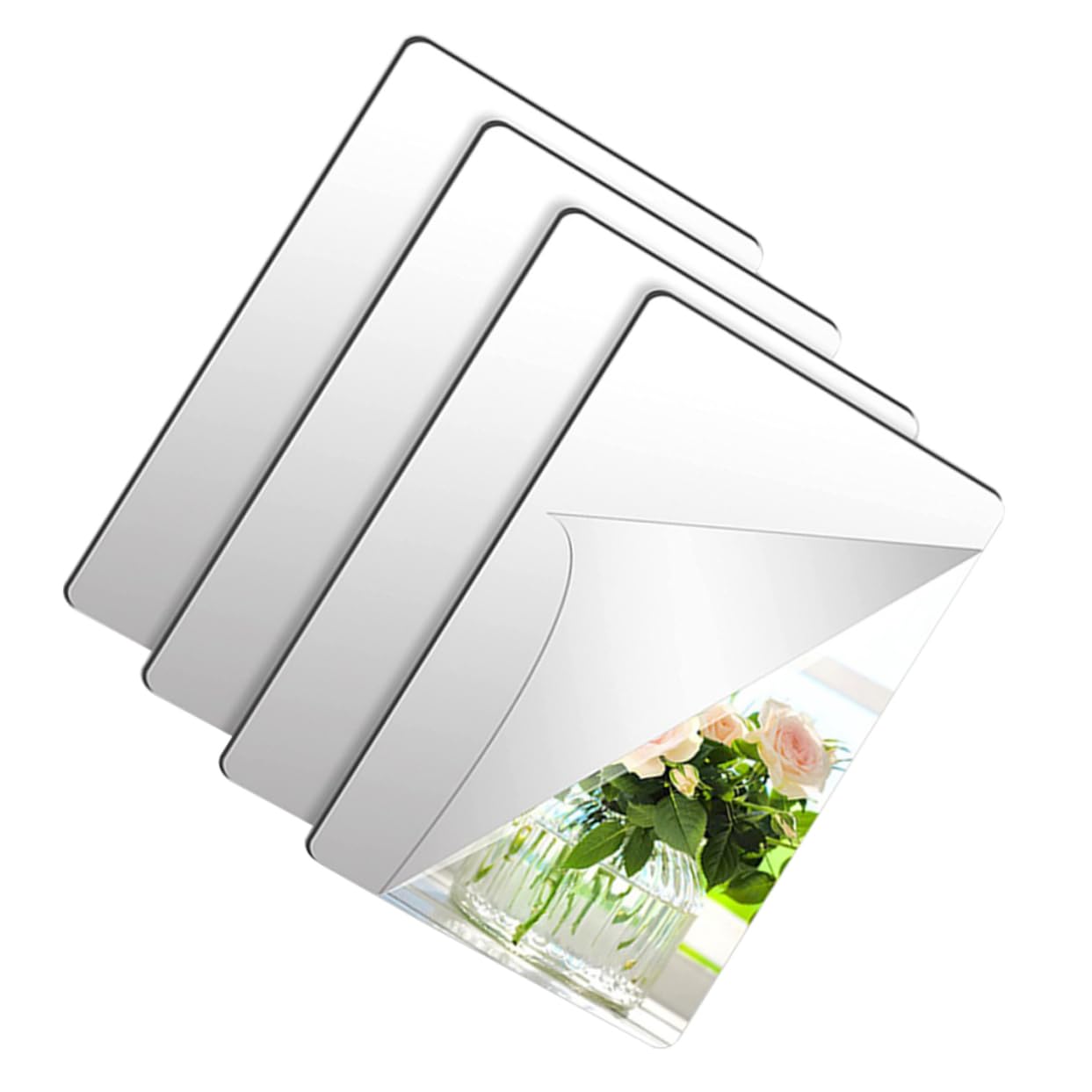 KONTONTY 4pcs Self-Adhesive Acrylic Wall for Home Decor Frameless Mirror Tiles for Living Room Bedroom to Apply Smooth