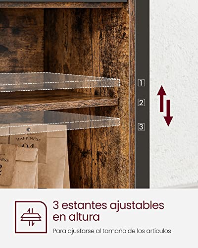 Miniatura 7 de Vasagle Aparador, Armario De Cocina, Armario De Almacenamiento, Con 2 Puertas Corredizas De Granero, 33 X 100 X 80 Cm, Estantes Ajustables, Para Salón, Marrón Rústico Y Negro Tinta Lsc092b01