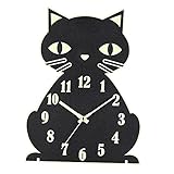Reloj de pared de madera con forma de gato lindo luminoso, relojes de de escritorio que brillan en la decoración de la pared oscura