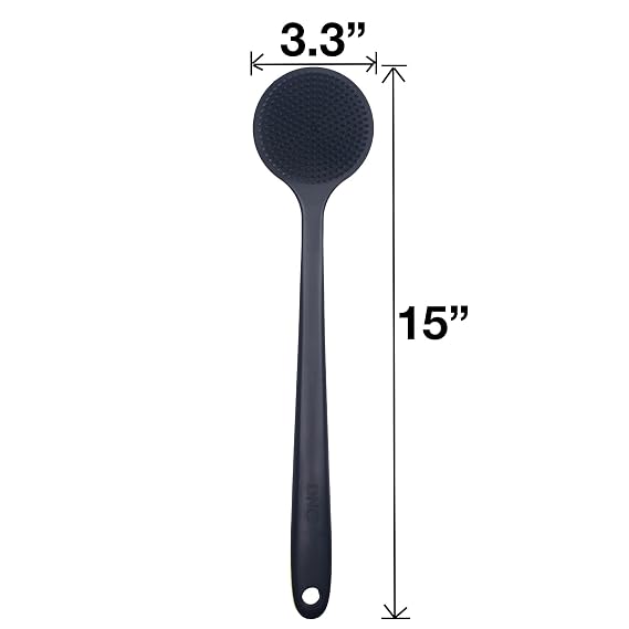 DNC Back Scrubber for Shower Soft Silicone Bath Body Brush with Long Handle (Black)