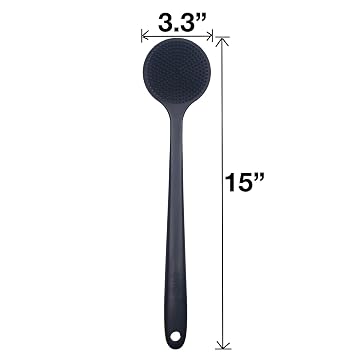 DNC Back Scrubber for Shower Soft Silicone Bath Body Brush with Long Handle (Black)