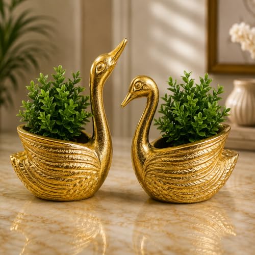Image of Swan Shape Candle Holder Set of 2 - Gold Decorative Metal Tealight Holders for Home Decor, Table Decoration, Living Room, Bedroom & Festive Decoration