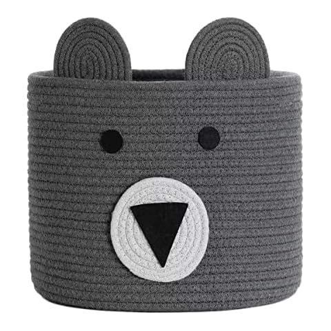 Homearda Cotton Rope Basket,Baby Hamper,Cute Bear Basket,Storage Basket ,Woven Laundry Hamper,Toy Storage Bin,Gifts -Pet or Baby Gift Baskets-Grey,12”(D) x 10”(H) -easy to reshape Cover