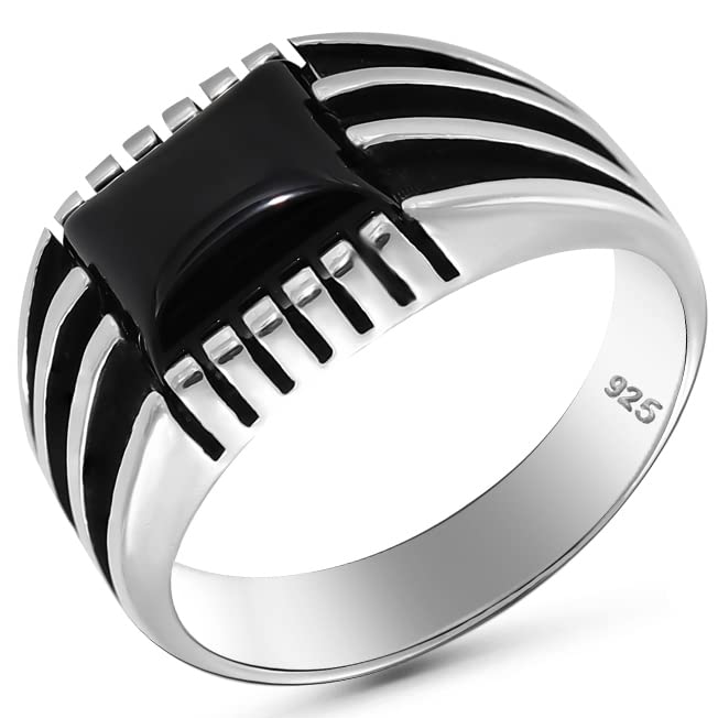 milano palace jewelryHandmade Real 925 Solid Sterling Silver Rings for Mens with Onyx Stone