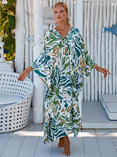 Beach Cover ups Hand Woven V Neck Swim Cover up Caftan Rayon Cotton Kaftan Dresses Floral Ethnic Print Beach Kaftans4