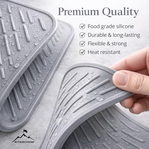 Image of Large Silicone Dish Drying Mat for Kitchen Sink with Drain Lip | Dry Mat for Kitchen Utensils | Silicone Mat for Kitchen Sink, Sink Organizer & Dish Drying Pad 42x32 cm (Grey)