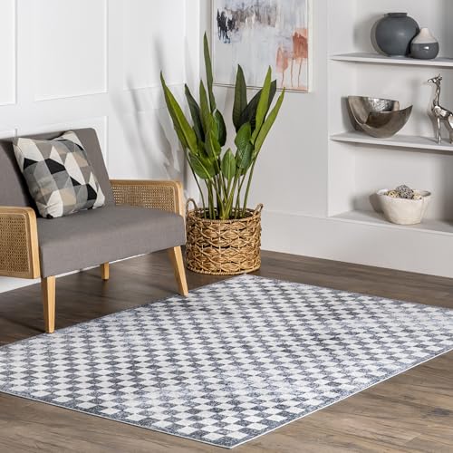 Image of nuLOOM Ashanti Vintage Checkers Machine Washable Area Rug, 8x10, Navy