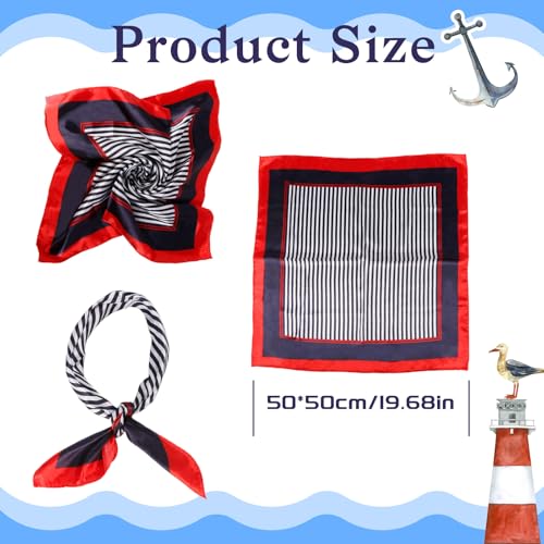 Moiuguli 2 Nautische Quadratische Halstücher, Rot Weiß Blau Matrosenschals, Matrosen Kostüm Damen Halstuch Stirnbänder Haarschal für Navy Dress Up Party Zubehör