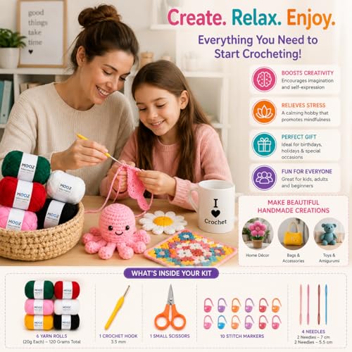 Image of MOOZ Baby Wool Yarn Set - (20g Each) Soft Knitting & Crochet Wool for DIY Craft, Hand Knitting, Crochet Projects & Art Supplies (Crochet Kit)