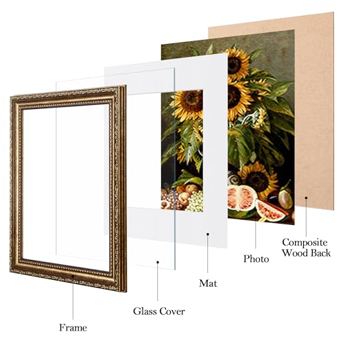 Image of eletecpro 8x10 Vintage Picture Frame, Glass Cover, Bronze Gold, 2-Pack | Display Photo 5x7 with Mat or 8x10 without, Horizontal or Vertical, Tabletop or Wall Decor