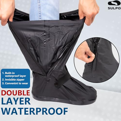 SULPO Schuhüberzieher Wasserdicht mit Reißverschluss - Wiederverwendbare Regenschutz Schuhe, Rutschfest und Waschbar Überzieher Schuhe, Regenüberzieher Schuhe für Regenbekleidung Fahrrad (40-42)