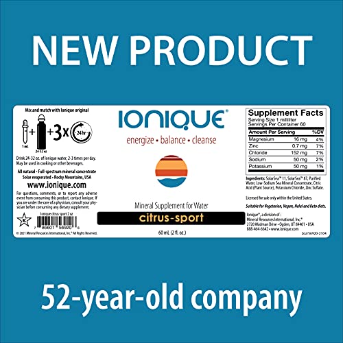 New Ionique Mineral Supplement For Water - Magnesium, Trace Mineral & Electrolyte Hydration System, Support For Migraine, Constipation, Brain Fog, Muscle Cramps, Sleep, One 2 Oz Bottle Of Liquid Drops #TOP1