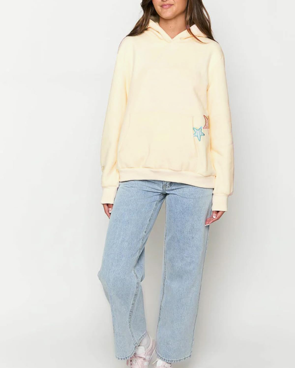 BAIGRAM Women Y2K Stars Graphic Oversized Fleece Hoodies Preppy Aesthetic Drop Shoulder Fall Outfits Girl Sweatshirt Pullover - Image 2